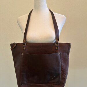 Vintage Leather Should Bag Medium Zip Tote Handbag Brown Purse Boho Hippie